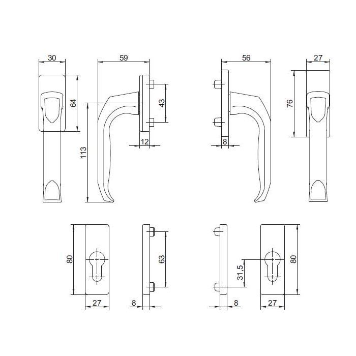 KLAMKA KS 1003 KK 00/7 30 9005M BALKON