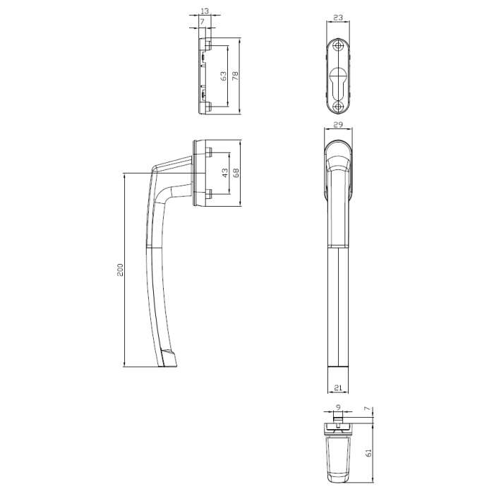 HF.KLAMKA PP.502/200.ROZETA.F4