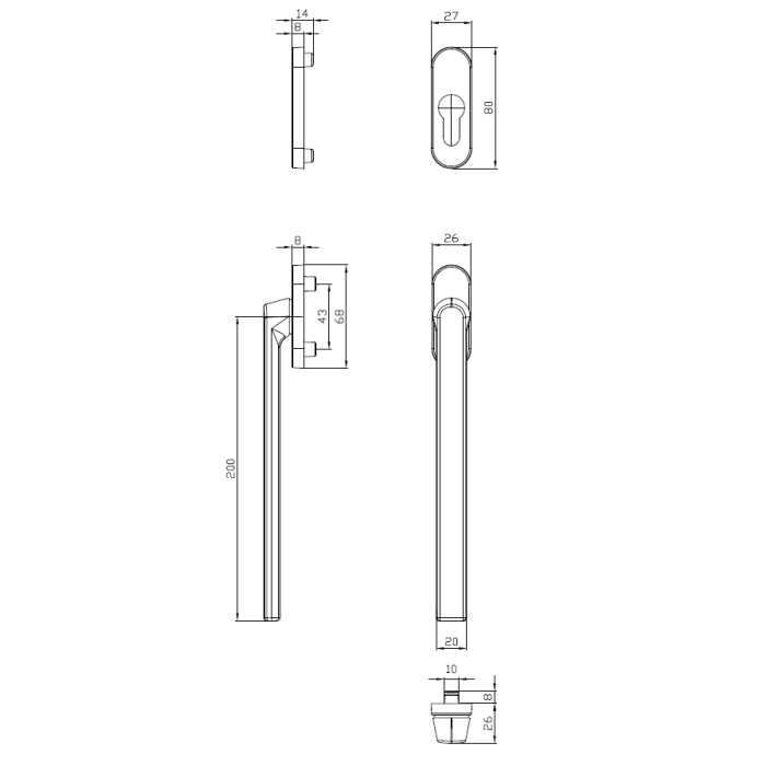 HF.KLAMKA ZEWNĘTRZ. PP502R/200 ROZ.AGR25